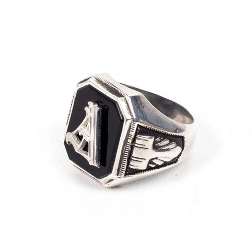 421# MEXICAN INITIAL ONYX RING